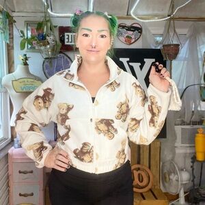 Grayson Threads White and Brown Teddy Jacket with Dramatic Sleeves